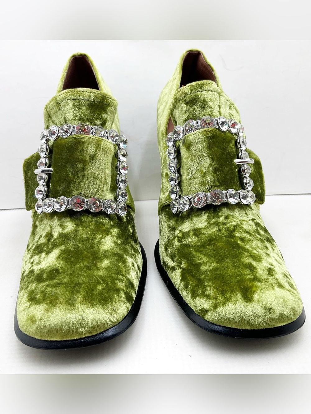 🆕{Jeffery Campbell} Velvet Chunky Rhinestone Buckle Heel Loafers - Picture 5 of 16